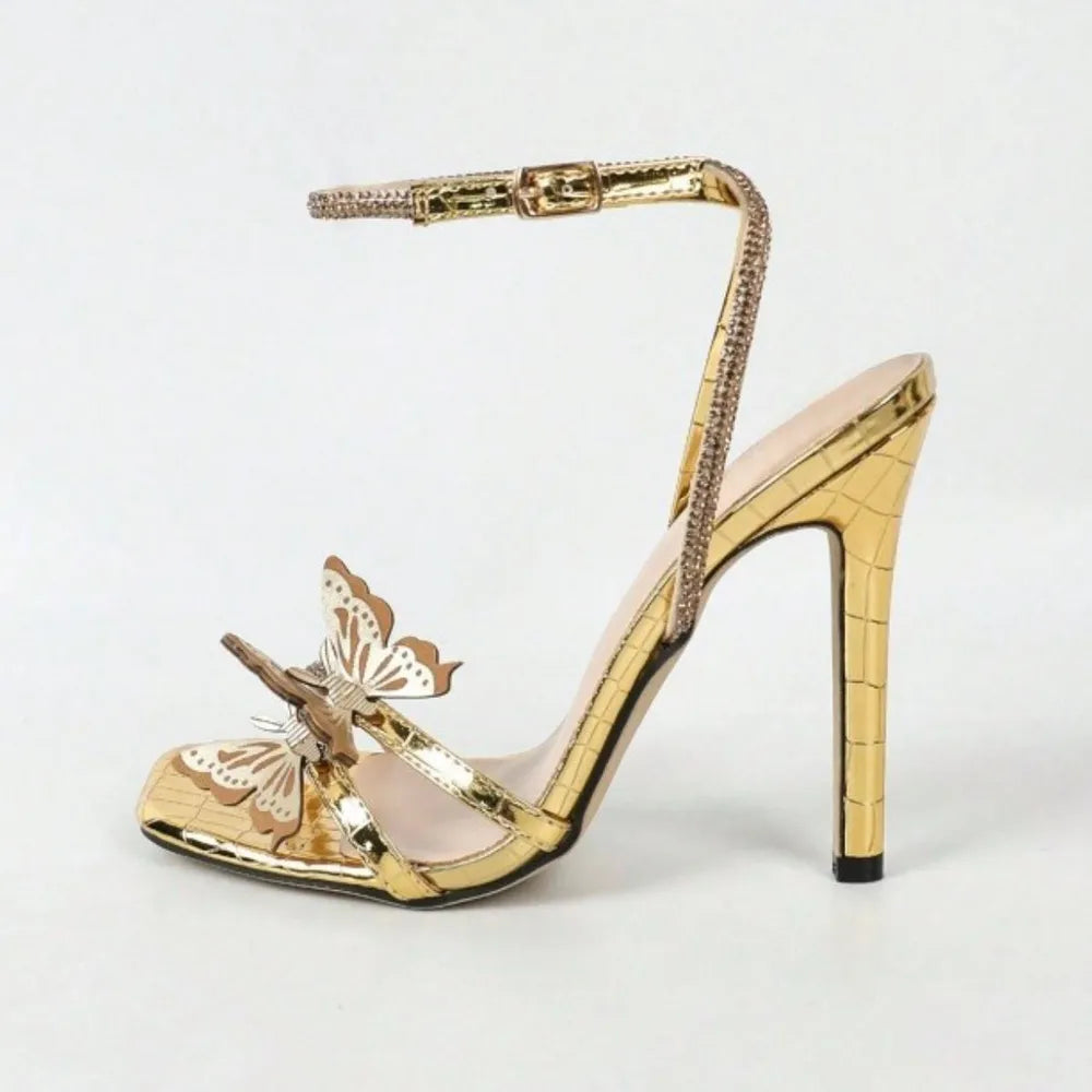 Open Toe Butterfly Ankle Strap Stiletto Sandals