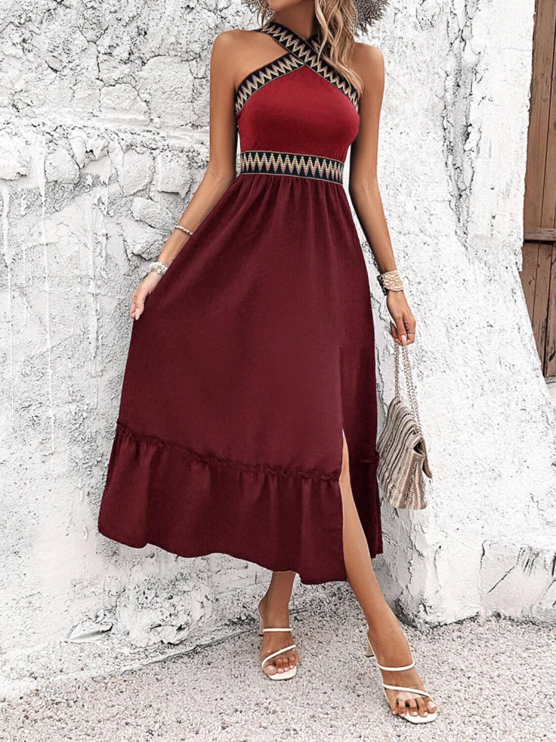 Devine Ruffled Slit Sleeveless Midi Dress - Clothes For Her Online Store