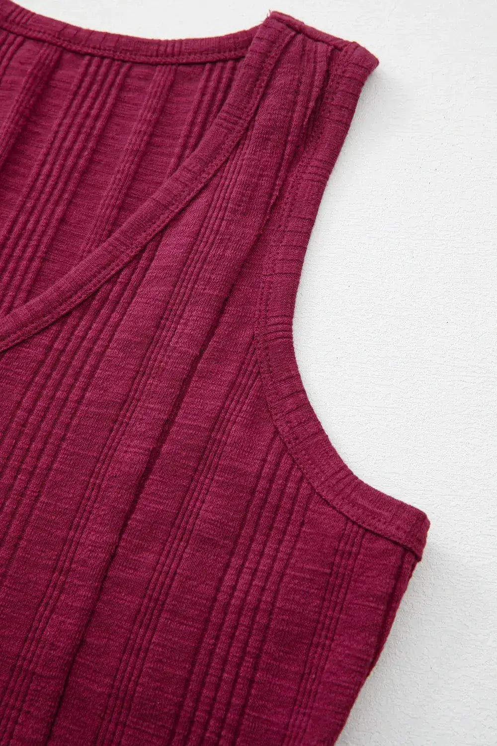 Ribbed Textured Exposed Stitching Knit Tank Top