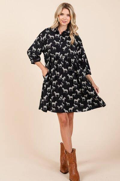 Mittoshop Zebra Print Button Down Shirt Mini Dress - Clothes For Her Online Store