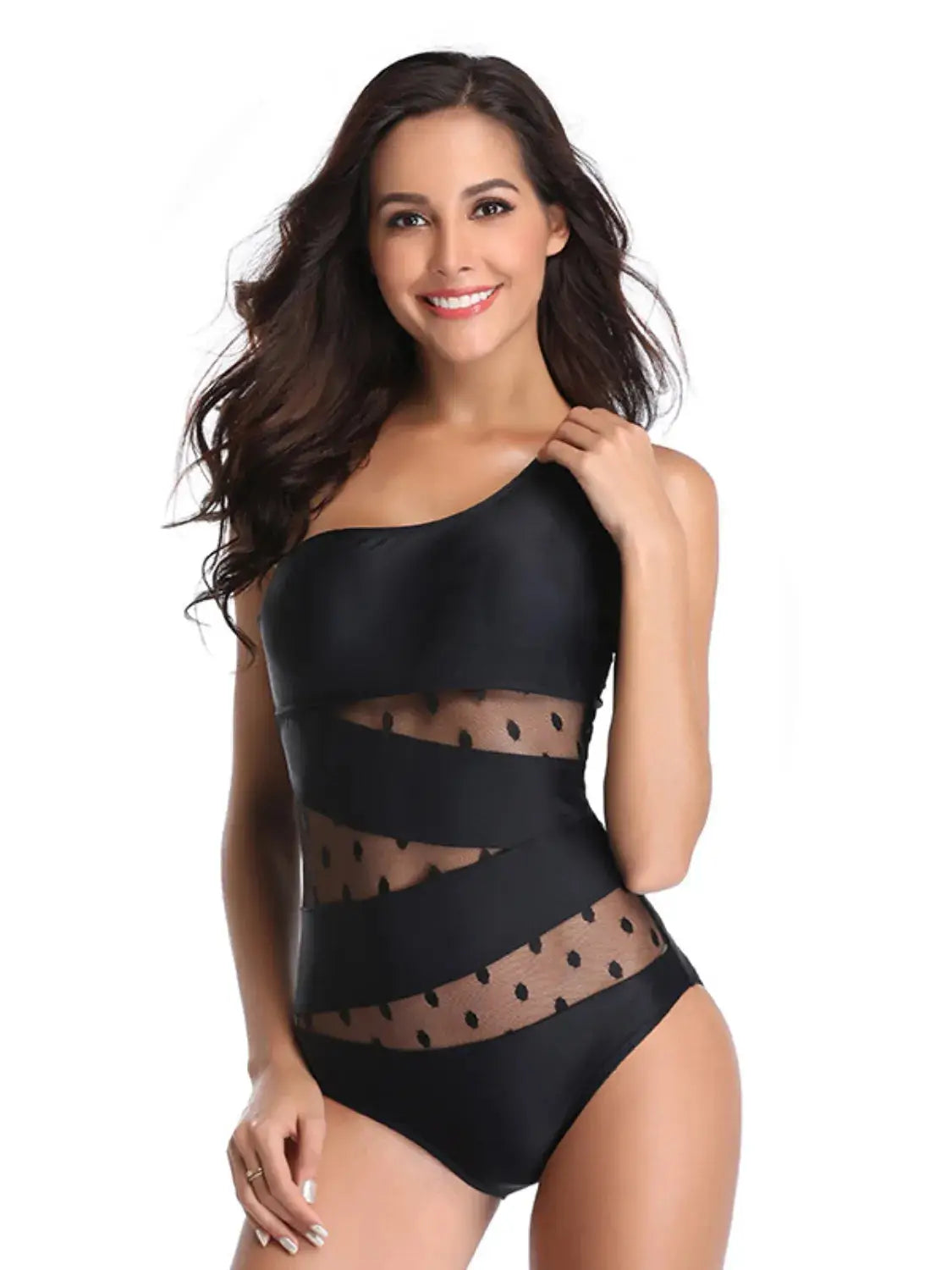 One Shoulder Polka Dot One-Piece Swimwear - Clothes For Her Online Store