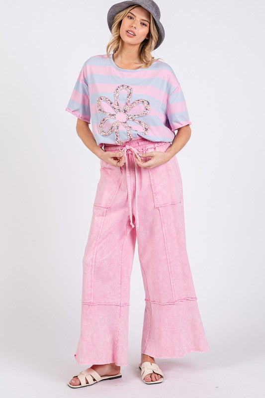 SAGE + FIG Mineral Washed Terry Wide Leg Pants - Clothes For Her Online Store