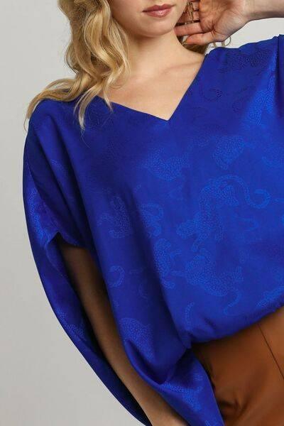 Umgee Full Size Satin Animal Print Jacquard Top Plus Size - Clothes For Her Online Store