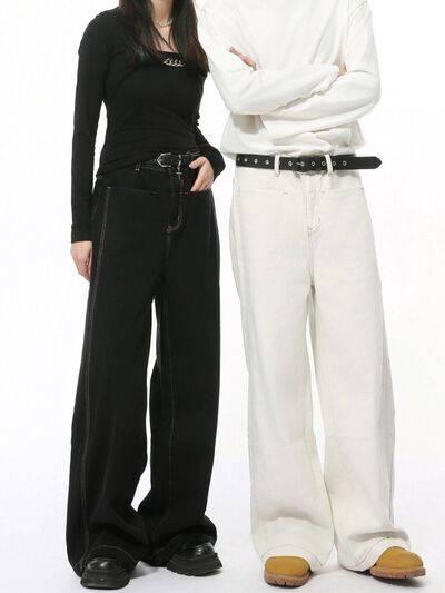 Straight Leg Jeans with Stitch Detail - Clothes For Her Online Store