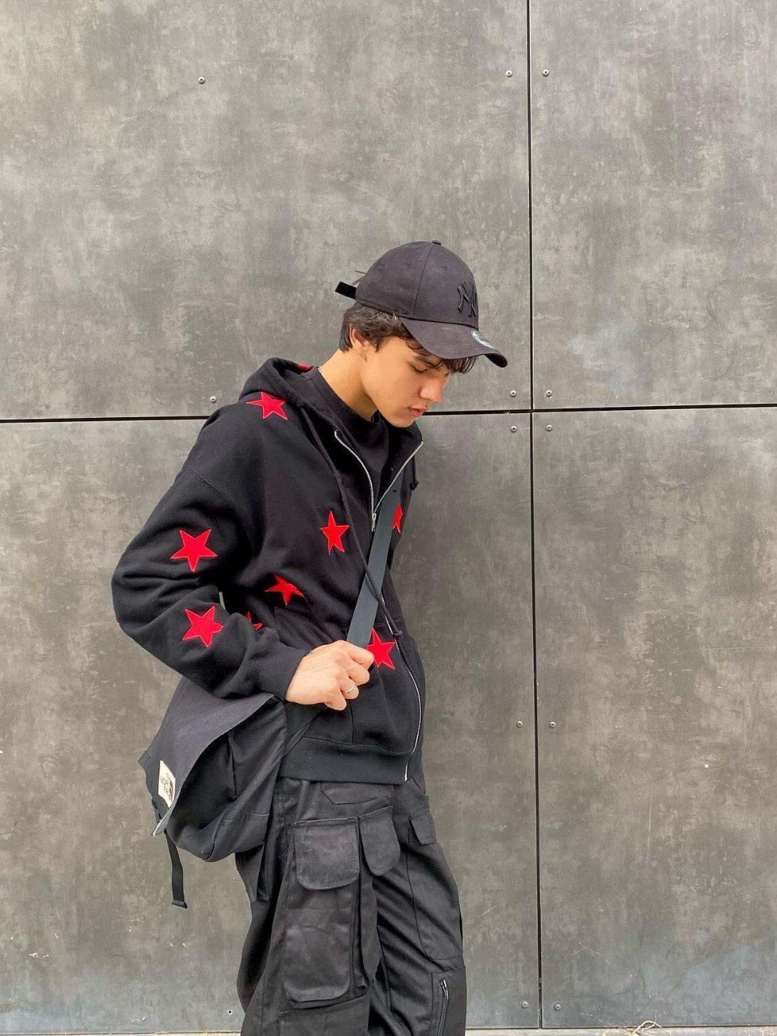 Men's Contrast Star Hooded Zip Up Hoodie - Clothes For Her Online Store