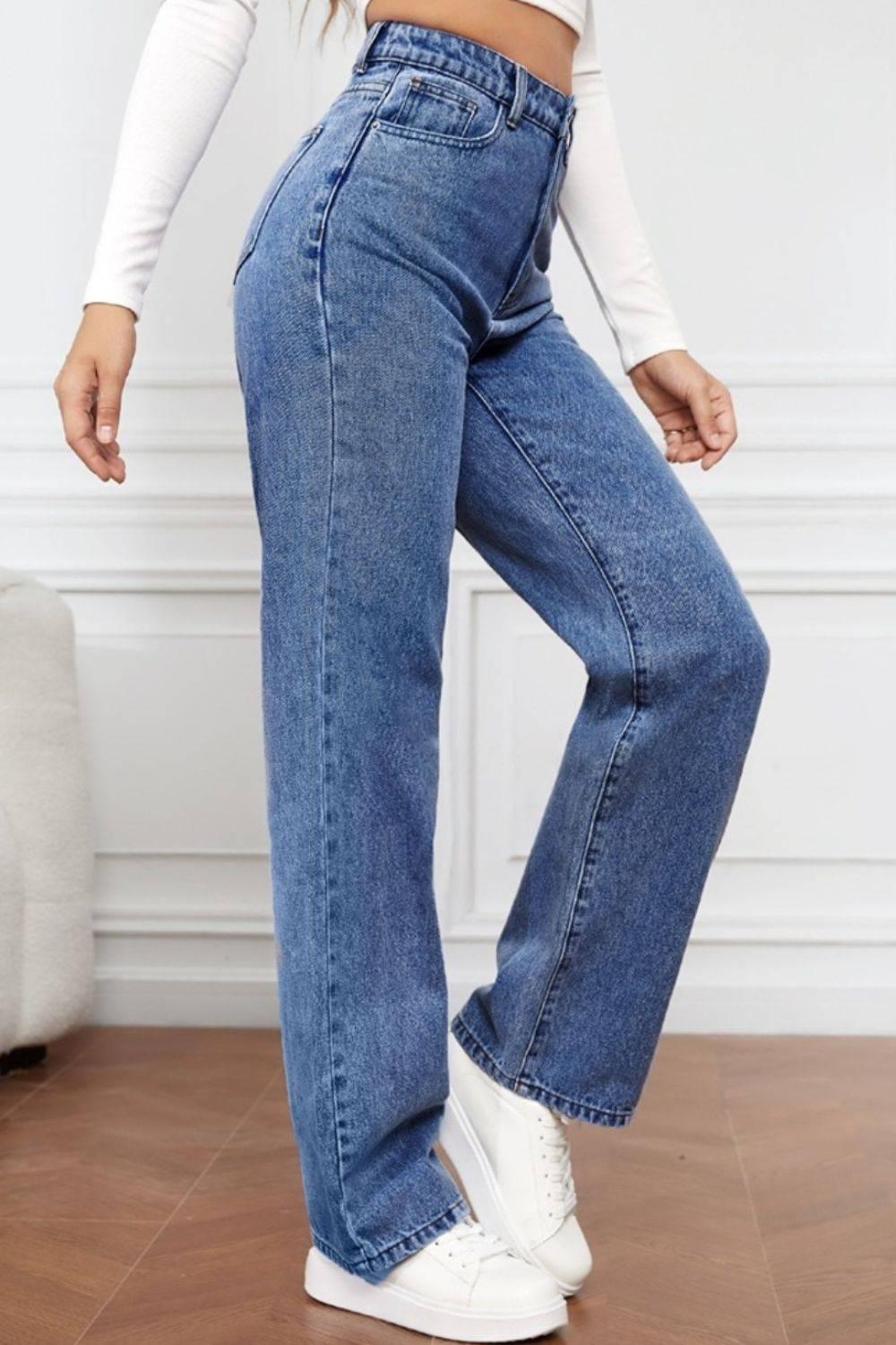 High Waist Straight Jeans - Clothes For Her Online Store