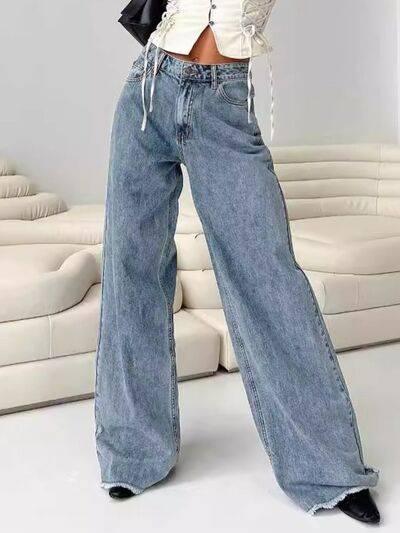 Wide Leg Jeans with Pockets - Clothes For Her Online Store
