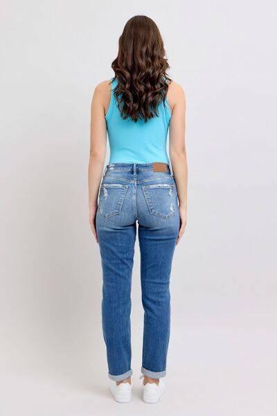 Judy Blue Full Size Button Fly Distressed Jeans with Pockets Plus Size - Clothes For Her Online Store