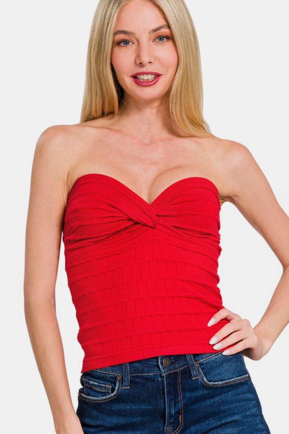 Zenana Ruched Twisted Sweetheart Neck Top - Clothes For Her Online Store
