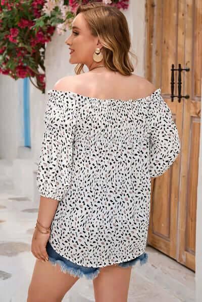 Plus Size Printed Off-Shoulder Half Sleeve Blouse - Clothes For Her Online Store