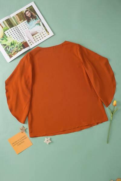 Plus Size V-Neck Petal Sleeve Blouse - Clothes For Her Online Store