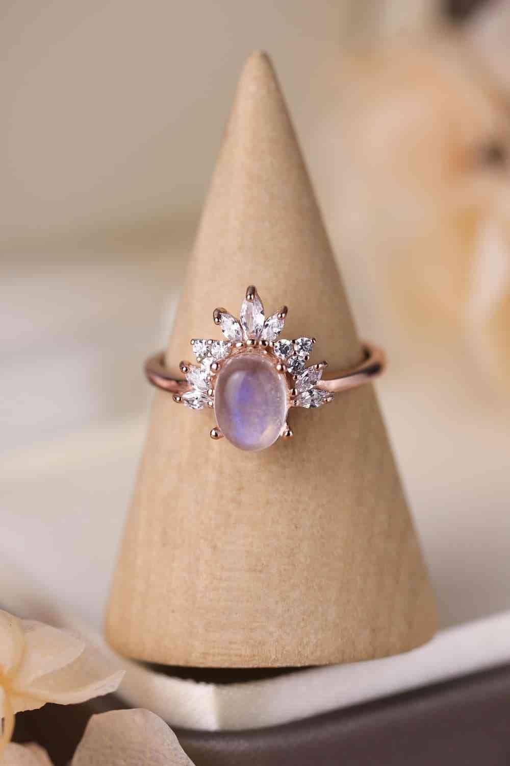 High Quality Natural Moonstone 18K Rose Gold-Plated 925 Sterling Silver Ring - Clothes For Her Online Store