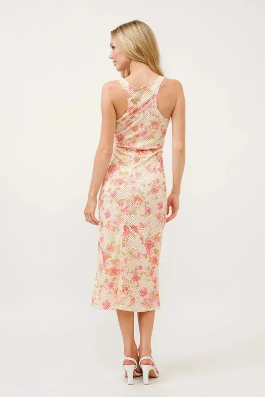 And The Why Floral Fishnet Bodycon Midi Dress - Clothes For Her Online Store