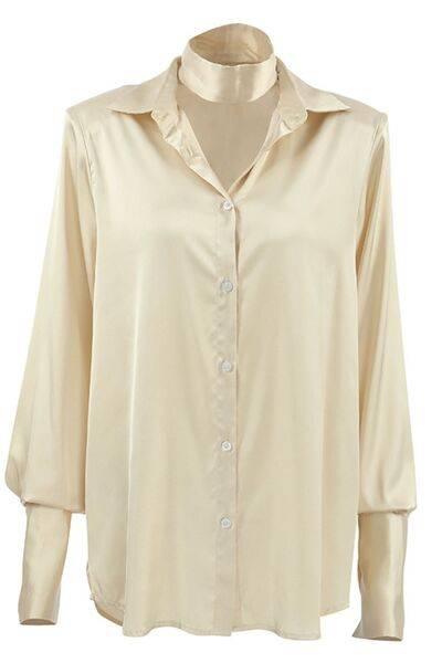 Button Down Long Sleeve Satin Shirt - Clothes For Her Online Store
