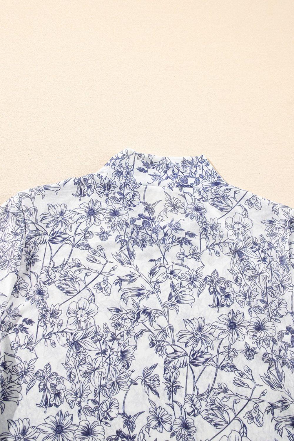 Printed Mock Neck Long Sleeve Blouse - Clothes For Her Online Store