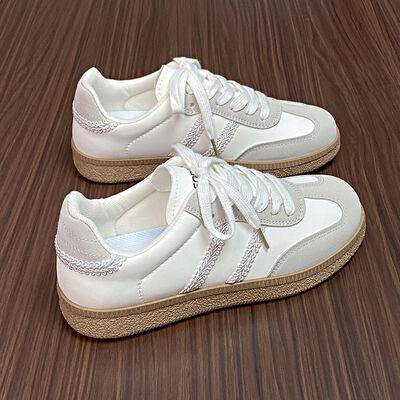 Contrast Lace Up Round Toe Sneakers - Clothes For Her Online Store