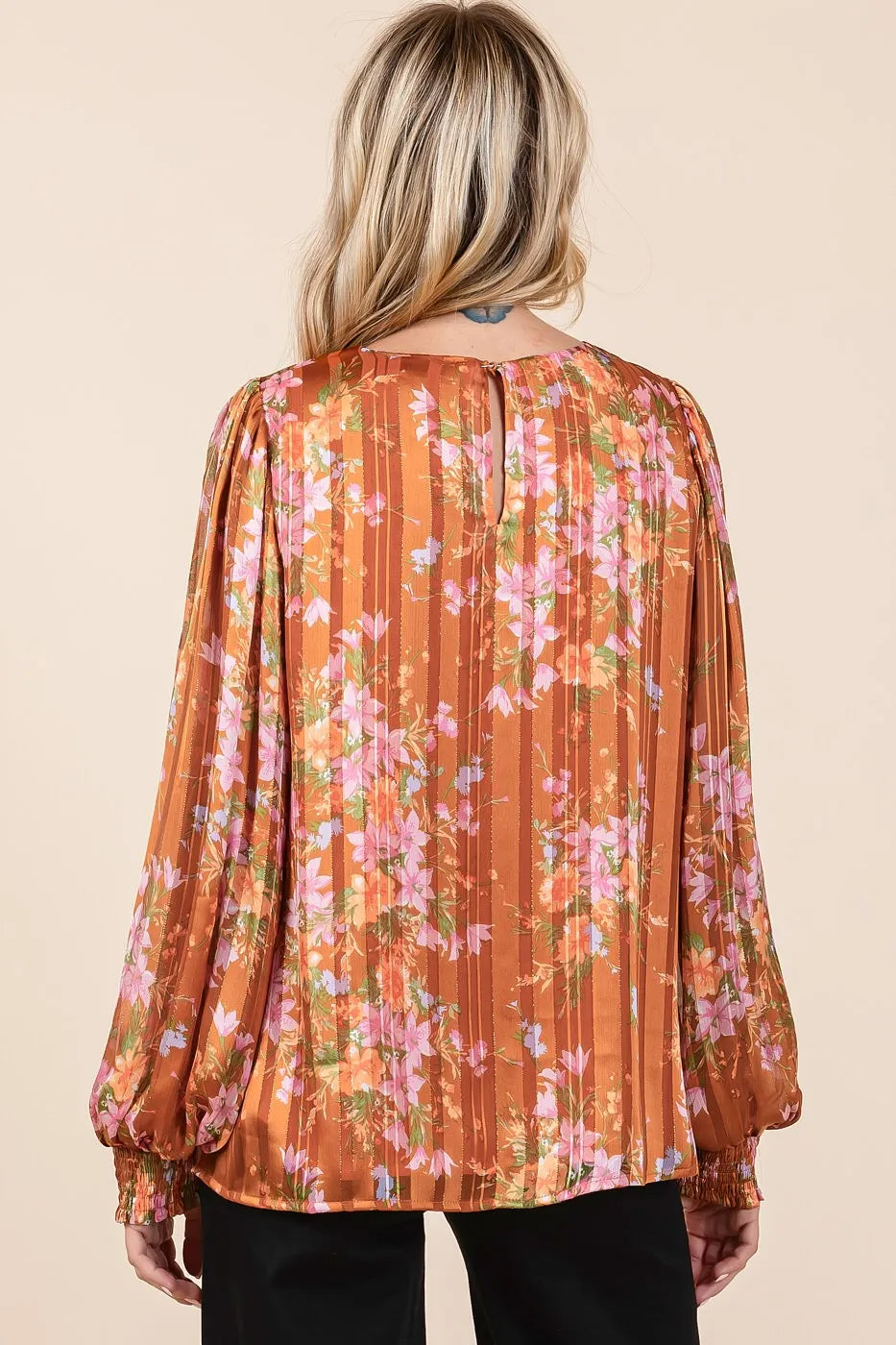 Mittoshop Satin Gold Lurex Striped Long Sleeve Chiffon Top