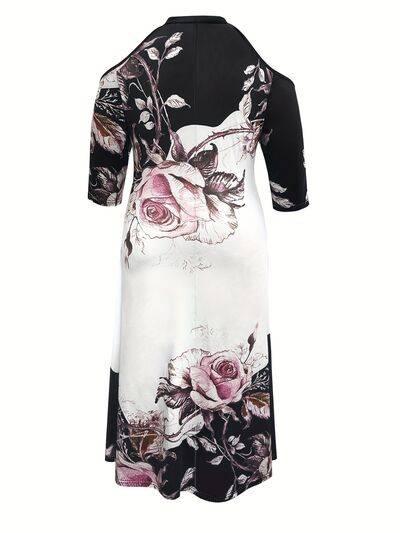 Plus Size Cutout Printed Cold Shoulder Dress - Clothes For Her Online Store