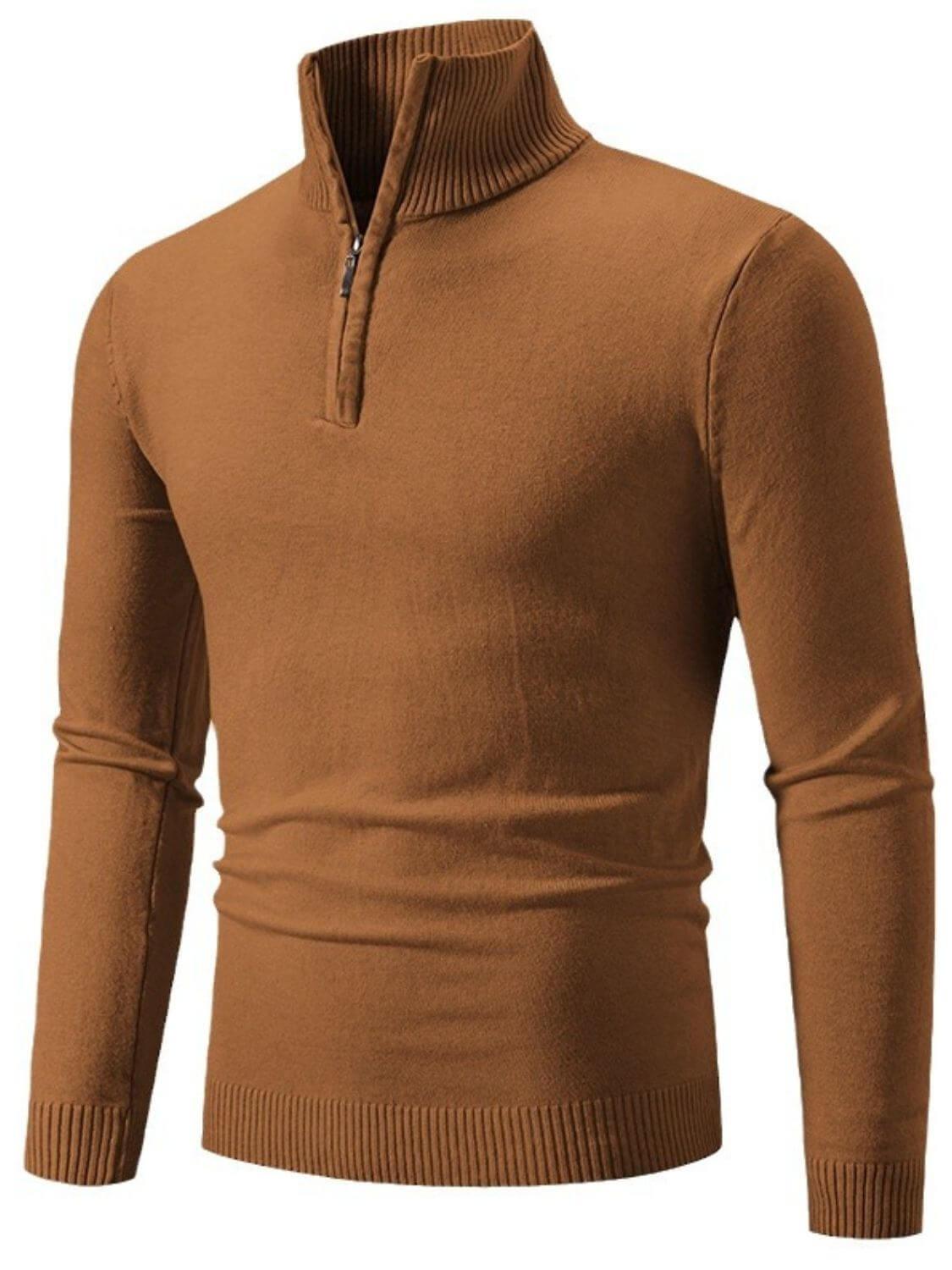 Men's Plus Size Quarter Zip Long Sleeve Knit Top - Clothes For Her Online Store