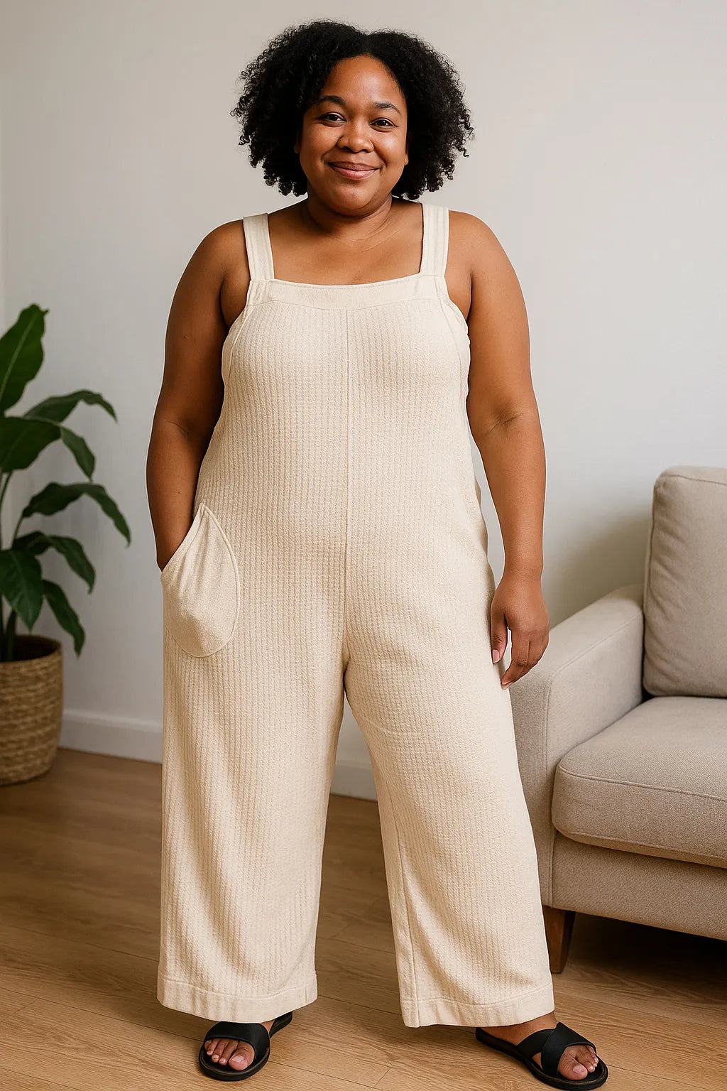 Zenana Knit Waffle Wide Leg Overalls