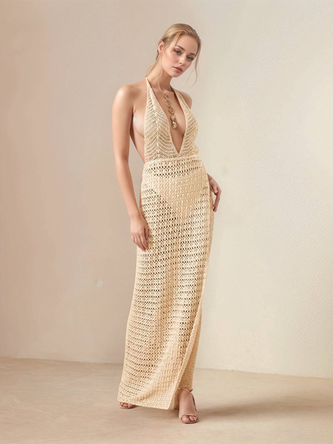 Hollow Out Halter Neck Cover-Up Dress - Clothes For Her Online Store