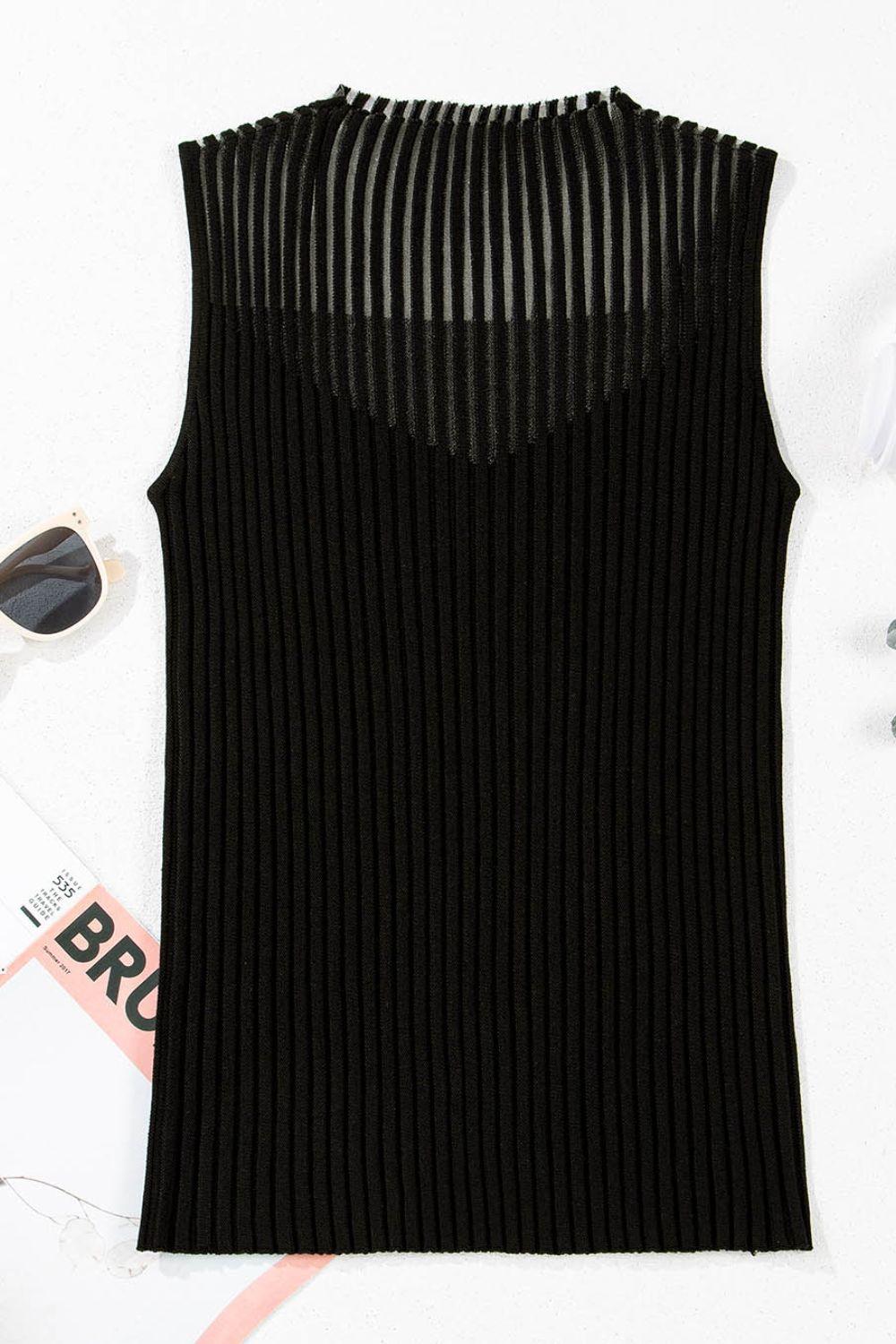 Ribbed Texture Mesh Knit Tank - Clothes For Her Online Store