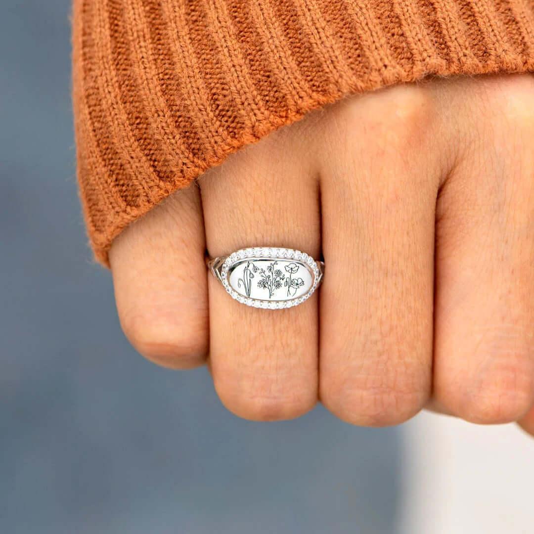 Flower Epoxy Gum Oil Inlaid Zircon Ring - Clothes For Her Online Store