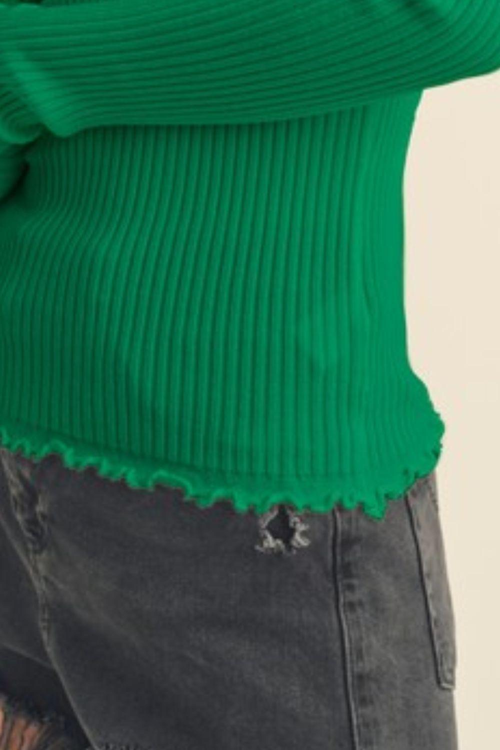 Aemi + Co Lettuce Hem Scoop Neck Long Sleeve Knit Top - Clothes For Her Online Store