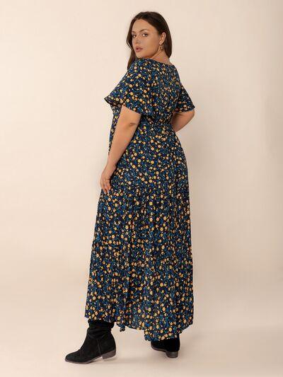 Plus Size Printed Short Sleeve Slit Tiered Maxi Dress - Clothes For Her Online Store