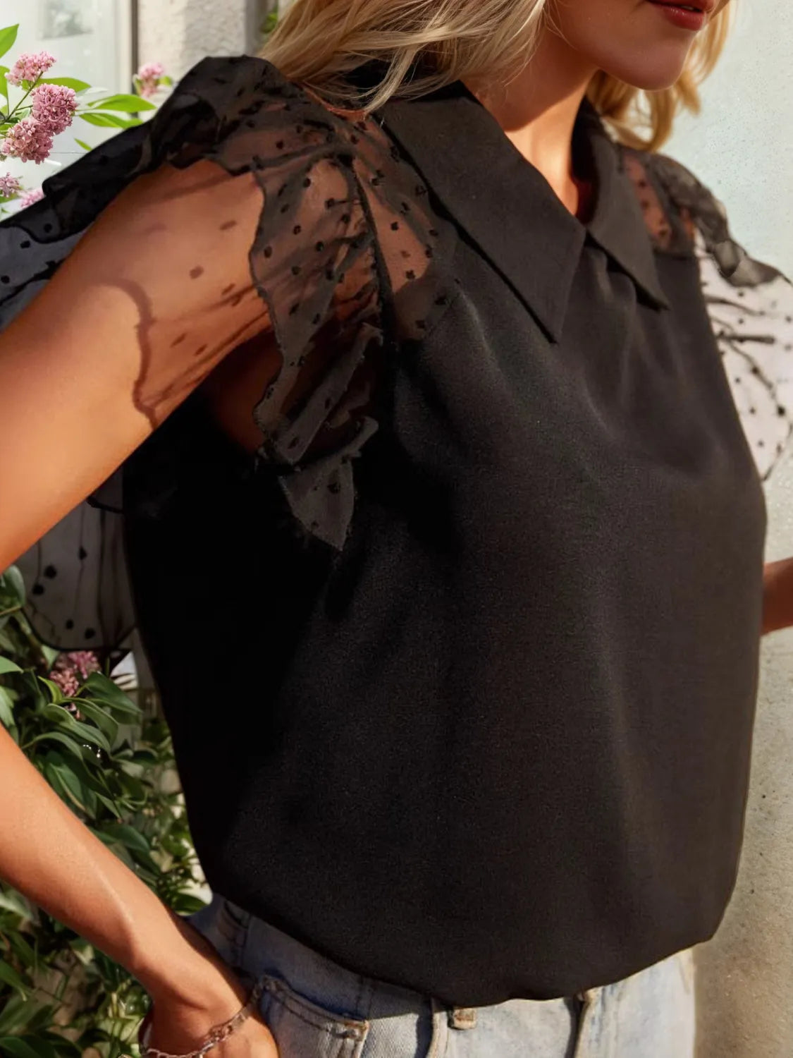 Collared Neck Cap Sleeve Top