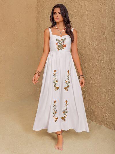 Floral Embroidered Sleeveless Maxi Dress - Clothes For Her Online Store