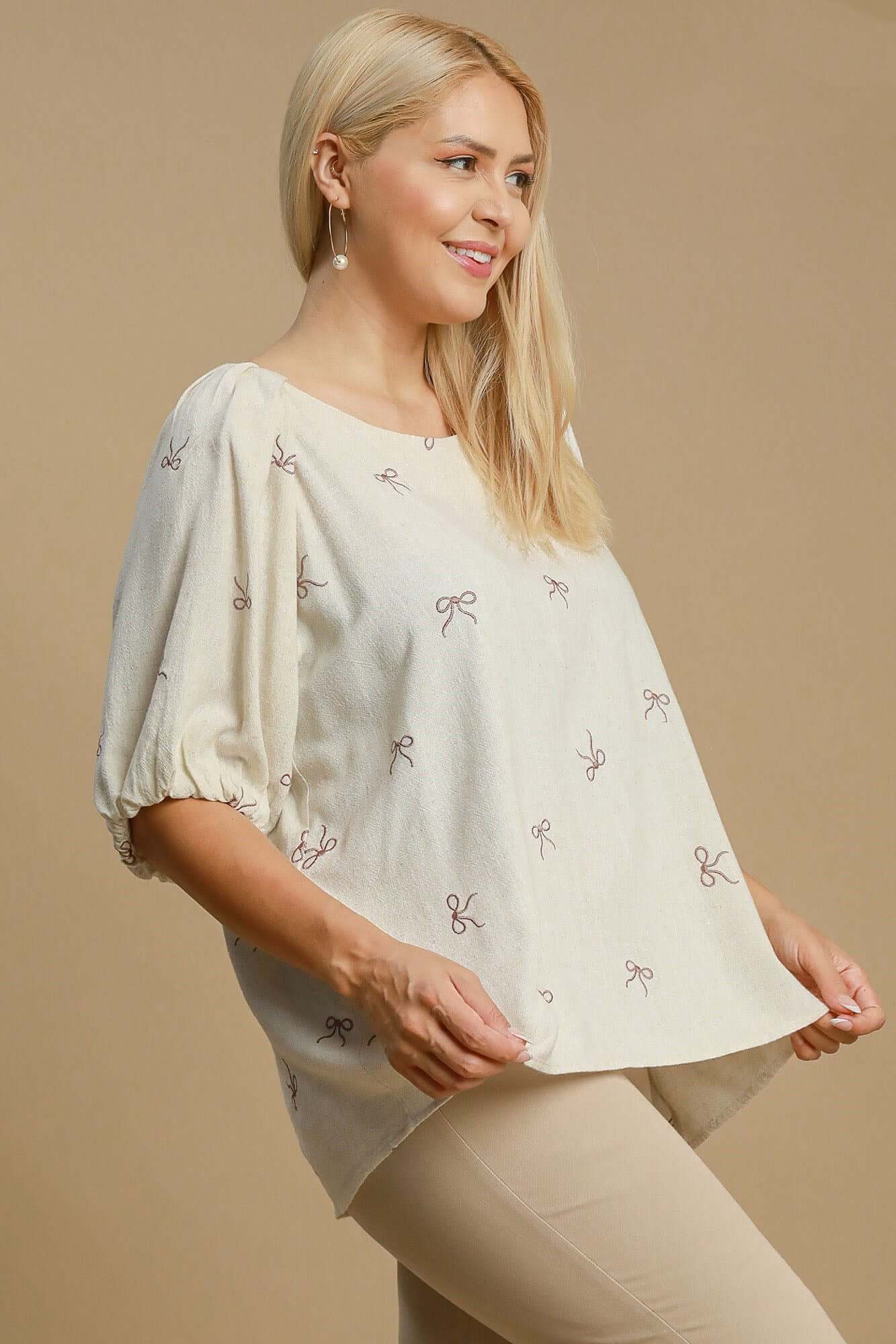 Umgee Full Size Linen Blend Ribbon Embroidered Top Plus Size