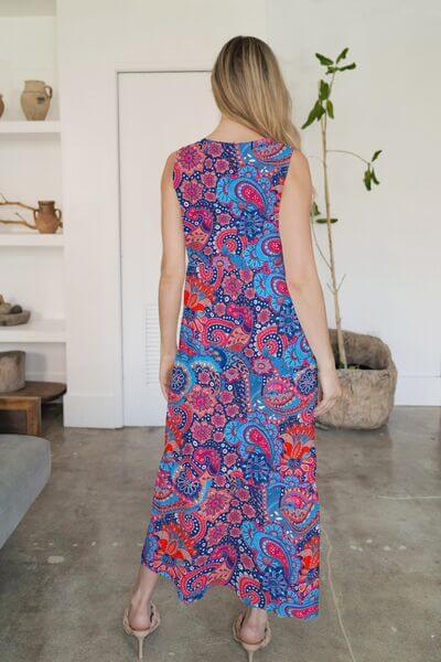 FAM-FAM Tiered Printed V-Neck Sleeveless Dress - Clothes For Her Online Store