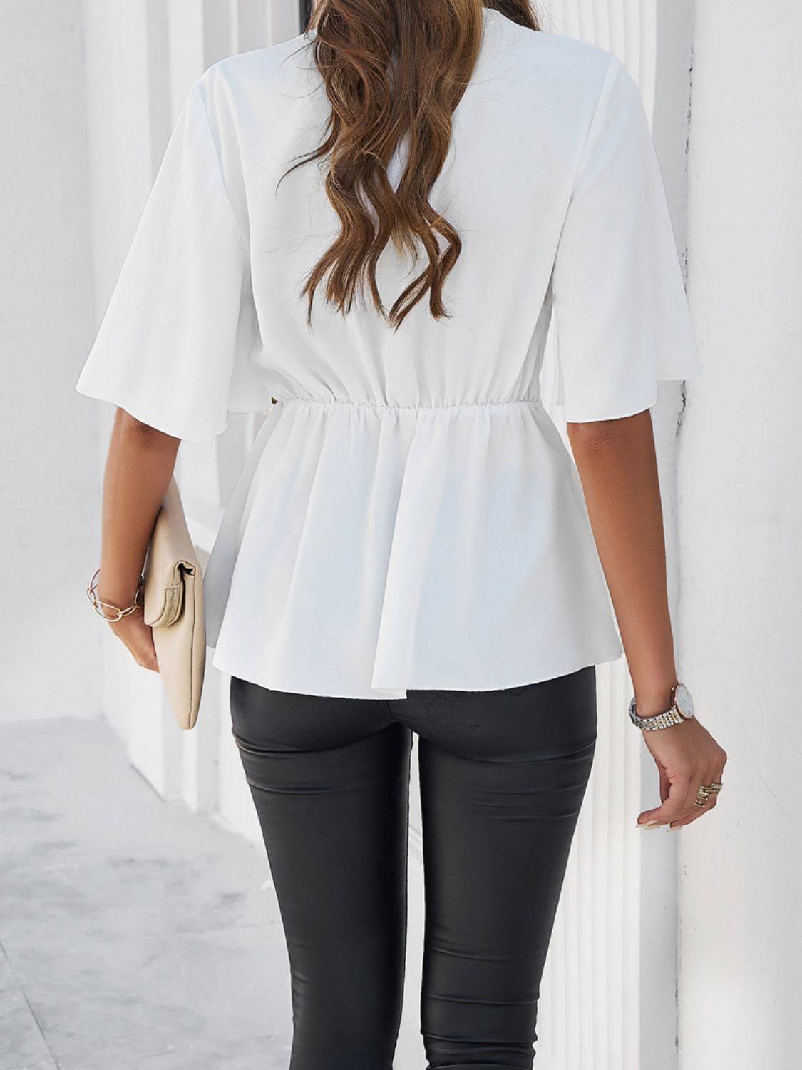 Devine Tied Front Peplum Blouse - Clothes For Her Online Store
