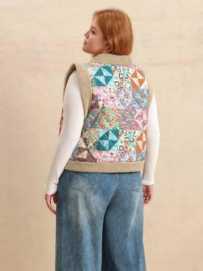 Plus Size Printed Sherpa Vest Coat - Clothes For Her Online Store