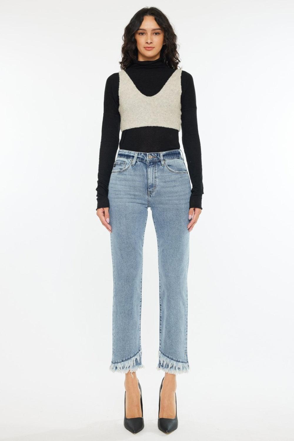 Kancan Raw Hem High Rise Straight Jeans - Clothes For Her Online Store