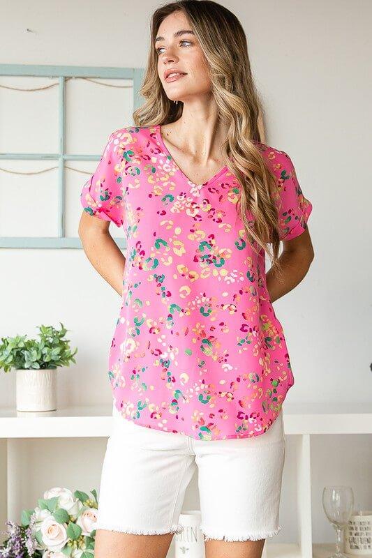 Heimish Full Size Animal print V-Neck Short Sleeve T-Shirt Plus Size - Clothes For Her Online Store