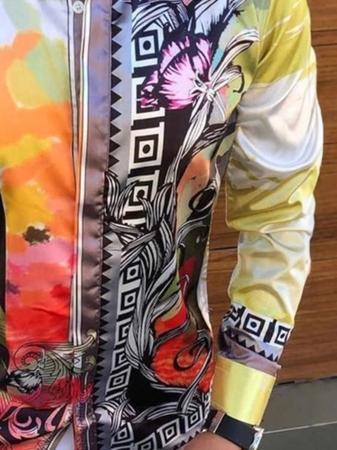 Men's Plus Size Printed Button Up Long Sleeve Shirt