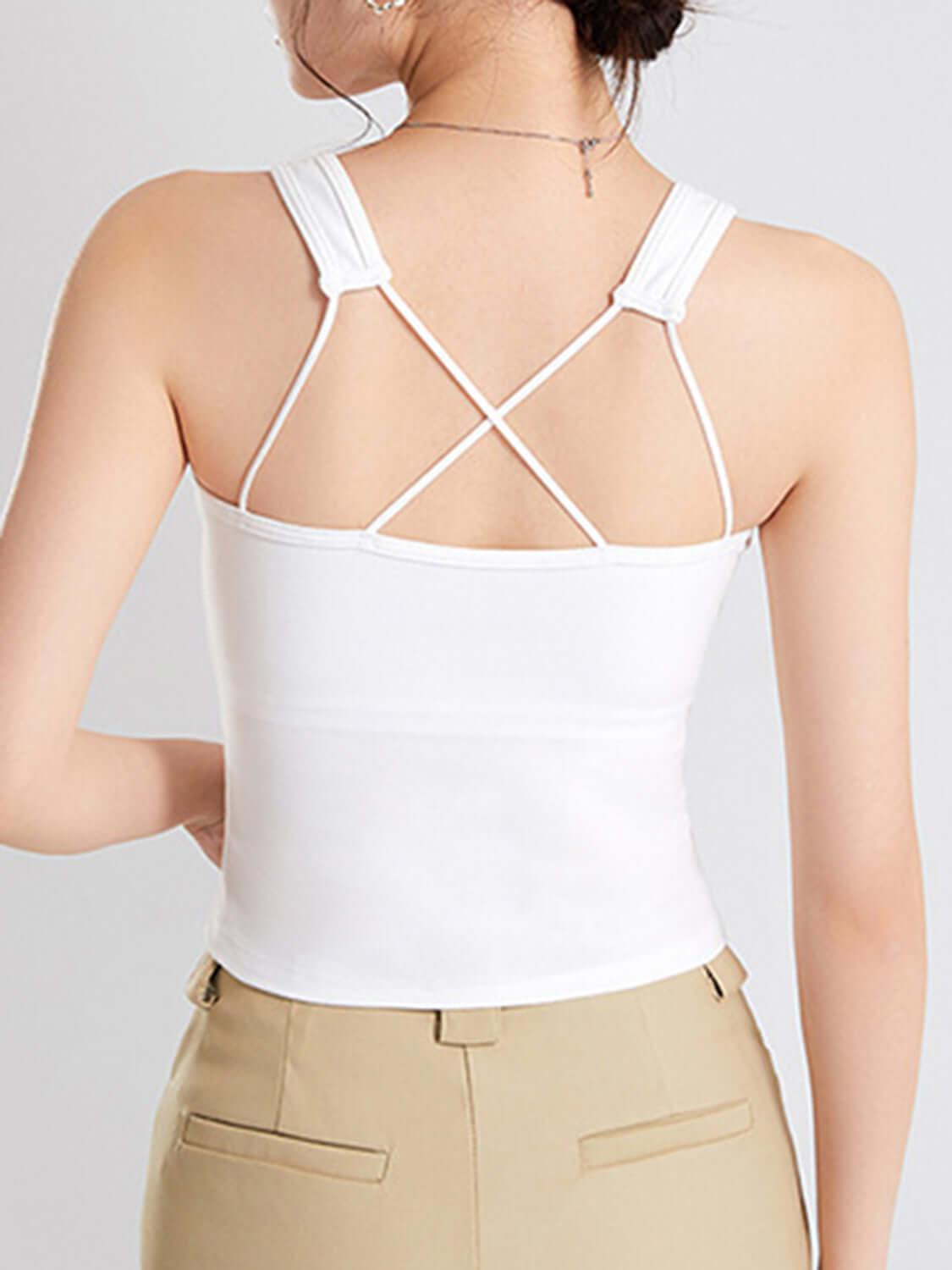 Crisscross Scoop Neck Wide Strap Cropped Tank with Chest Pads - Clothes For Her Online Store