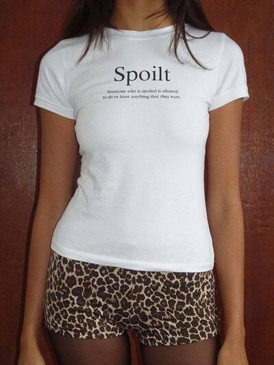 Letter Round Neck Short Sleeve T-Shirt - Clothes For Her Online Store