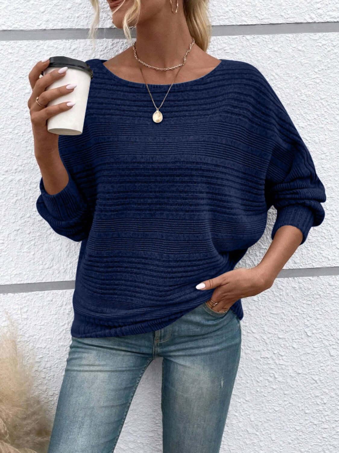 Full Size Round Neck Long Sleeve Top - Clothes For Her Online Store