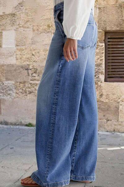 Pocketed Embroidered Straight Leg Jeans - Clothes For Her Online Store