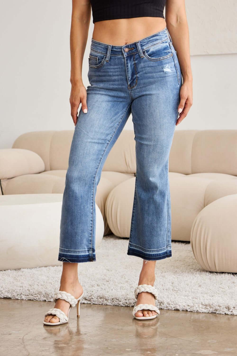 Judy Blue Full Size Release Hem Cropped Bootcut Jeans - Clothes For Her Online Store