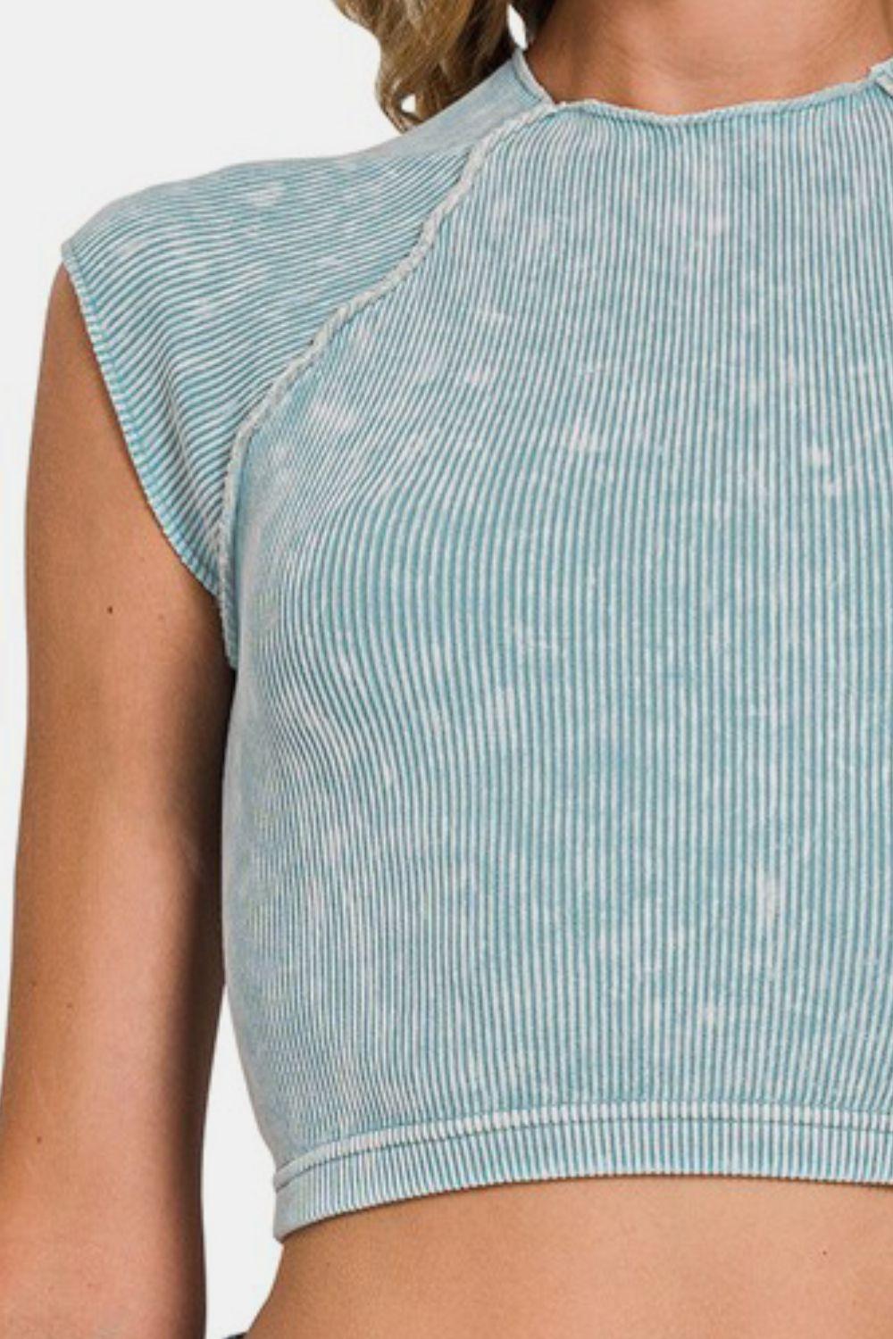 Zenana Ribbed Round Neck Cropped Top - Clothes For Her Online Store