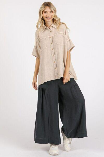 Mittoshop Mineral Wash Gauze Oversized Short Sleeve Shirt - Clothes For Her Online Store