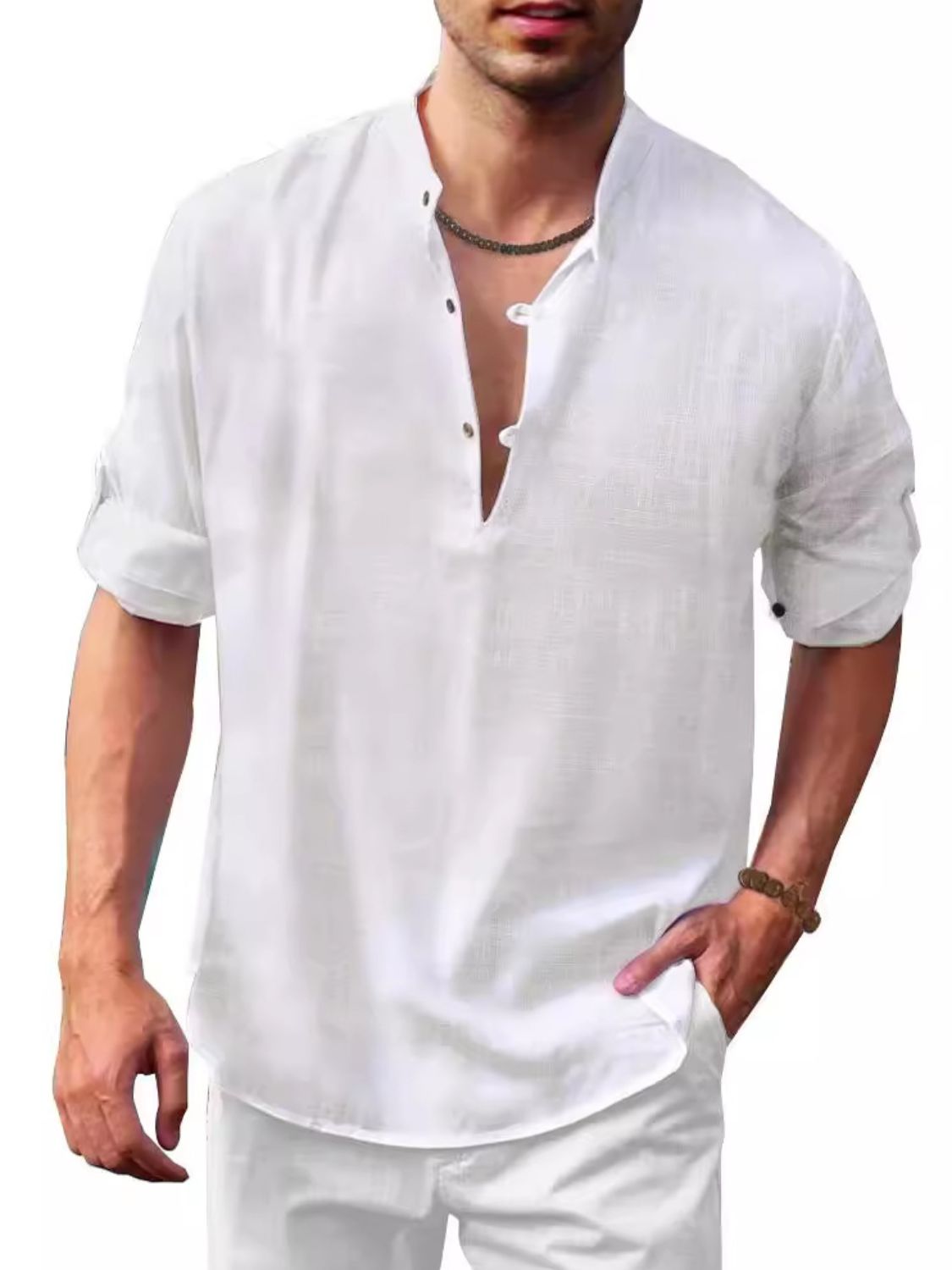 Men's Full Size Half Button Long Sleeve Shirt Plus Size - Clothes For Her Online Store