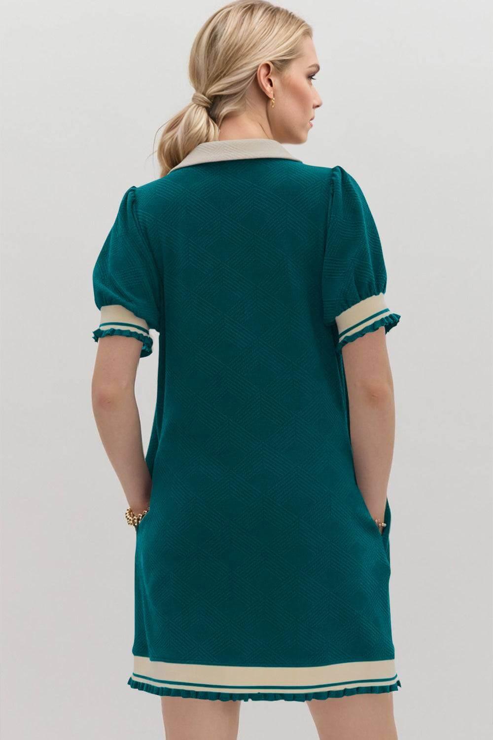 Oh Frill Contrast Trim Johnny Collar Short Sleeve Mini Dress - Clothes For Her Online Store