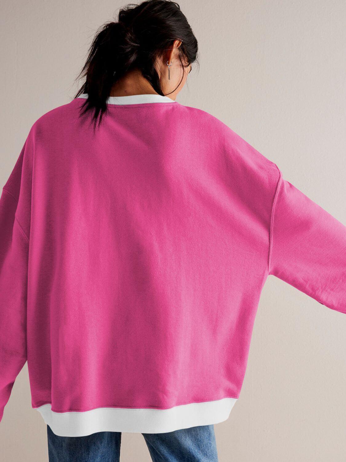 Mandy Contrast Trim Round Neck Long Sleeve Sweatshirt - Clothes For Her Online Store