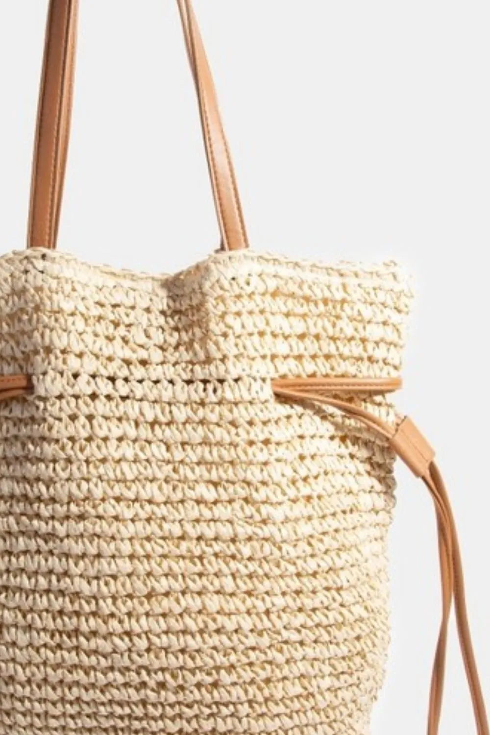 Fame Faux Leather Straps Braided Tote Bag