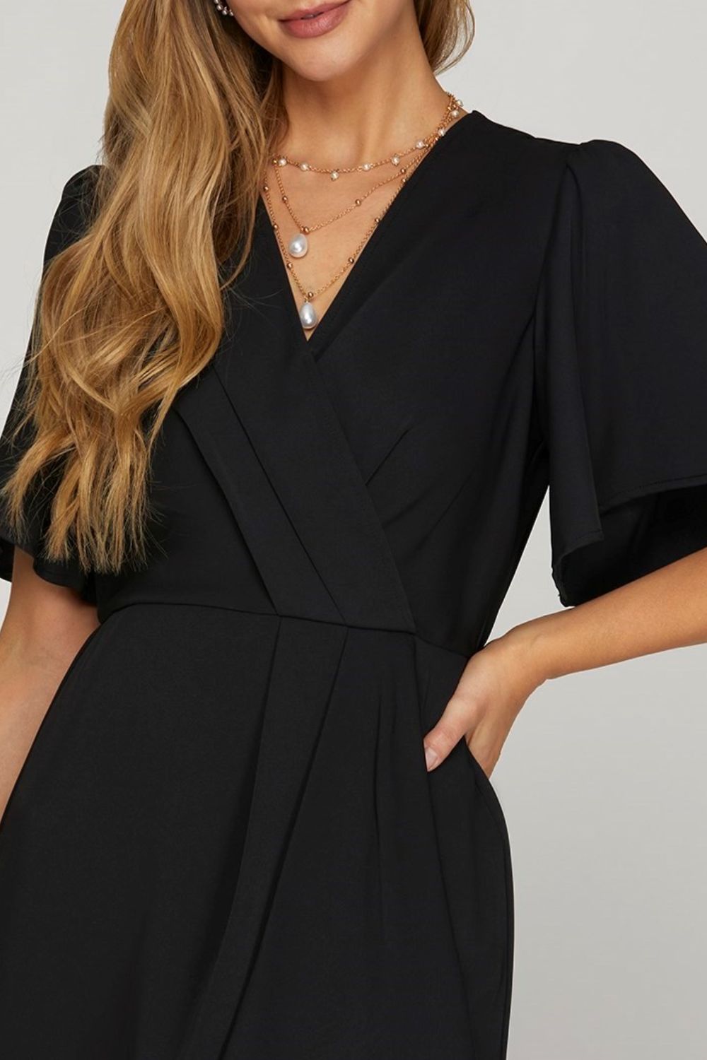 She + Sky Ruffled Surplice Short Flutter Sleeve Mini Dress - Clothes For Her Online Store